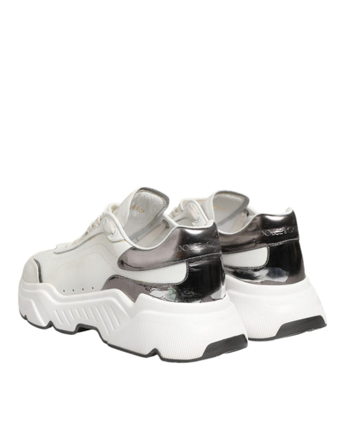 Dolce & Gabbana White Silver DAYMASTER Leather Sneakers Men Shoes